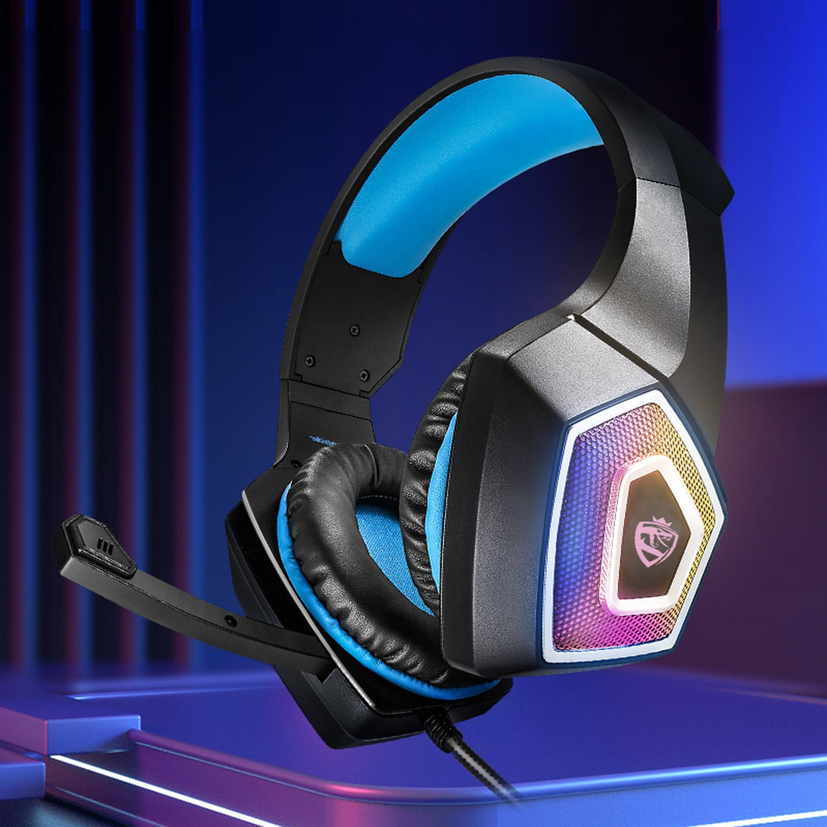 RGB Wired Gaming Headset with 7-Color Lighting, Surround Stereo & Noise-Reducing Microphone