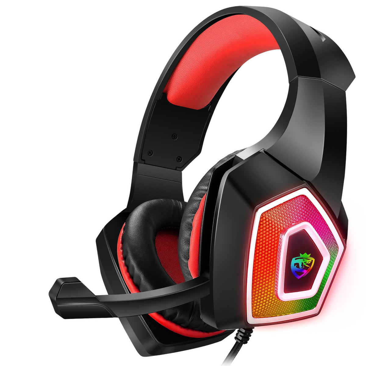 RGB Wired Gaming Headset with 7-Color Lighting, Surround Stereo & Noise-Reducing Microphone