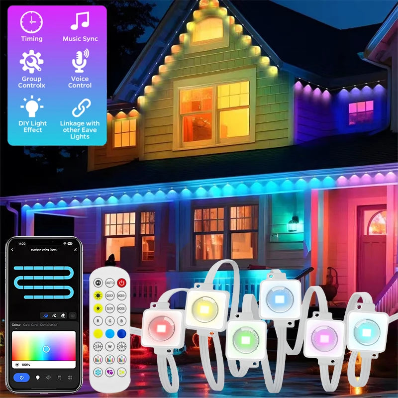 Permanent RGBIC Outdoor Eave Lights – App & Voice Control