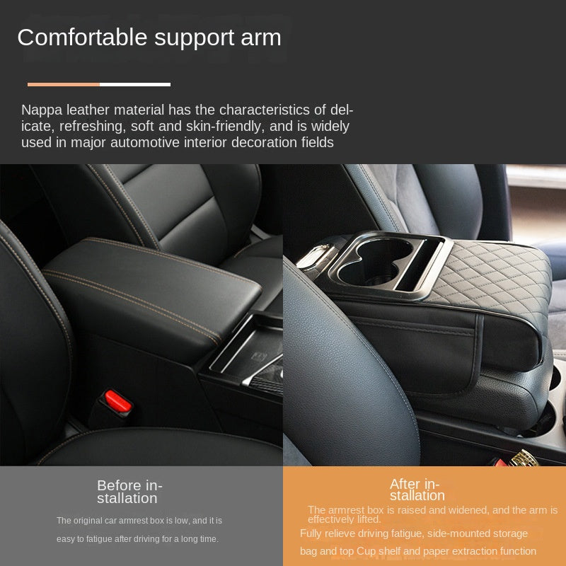 Multi-Functional Car Armrest Riser with Cup Holders, Tissue Holder & Storage