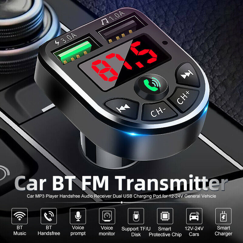 Bluetooth 5.0 FM Car Transmitter with Hands-Free Calling & Dual USB