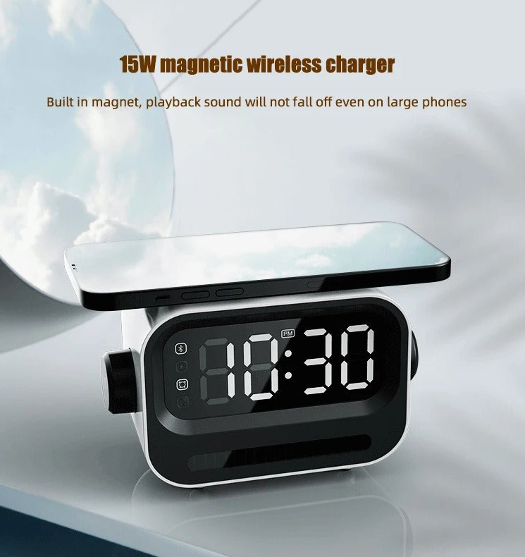 15W Wireless Charging Bluetooth Speaker Alarm Clock with RGB Light