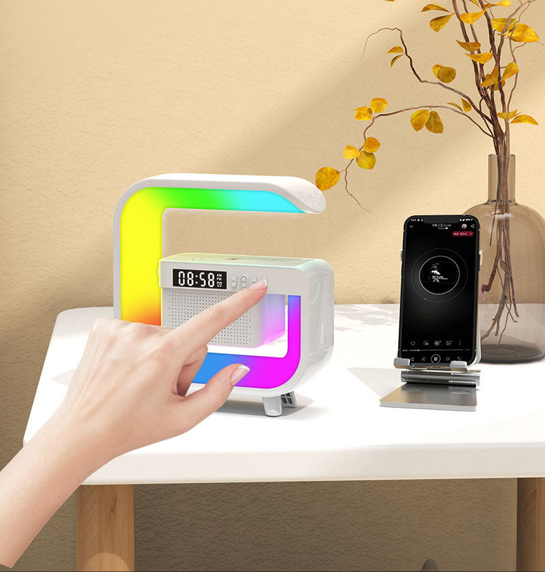 RGB Bluetooth Speaker with Wireless Charging, Alarm Clock & Ambient Light