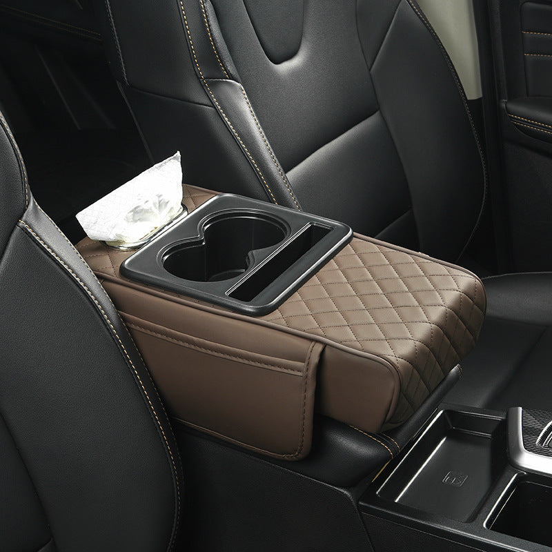 Multi-Functional Car Armrest Riser with Cup Holders, Tissue Holder & Storage
