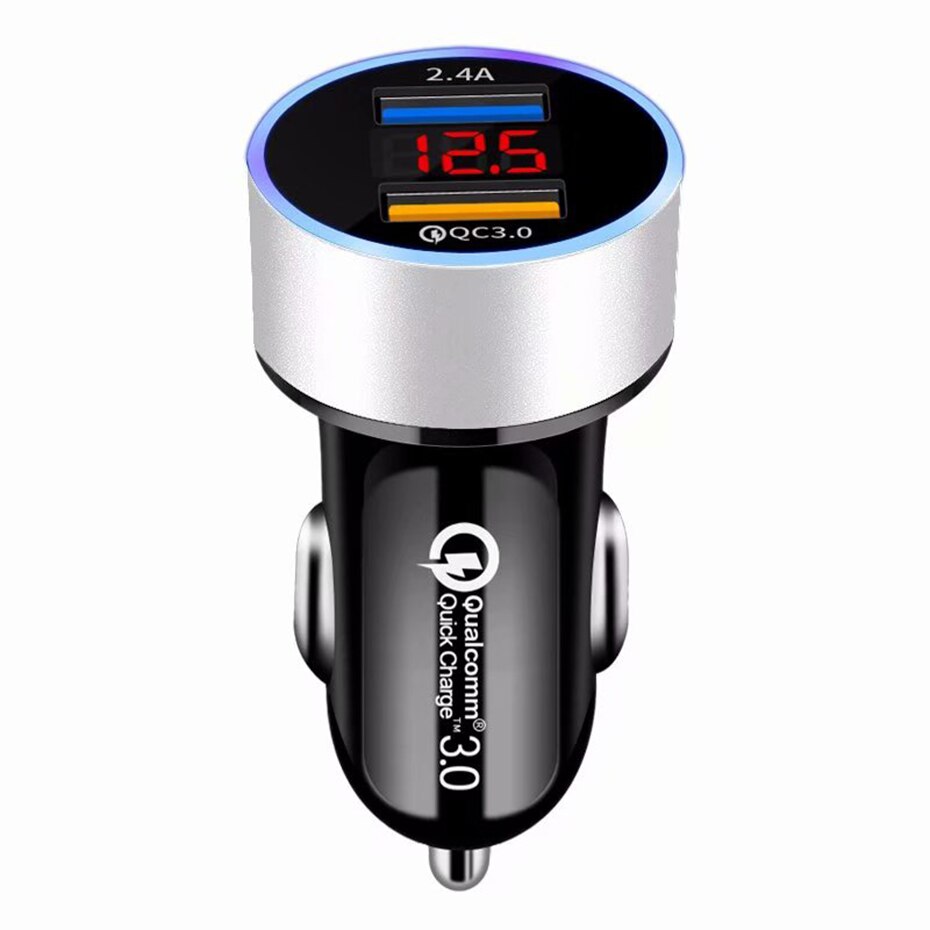 Dual USB QC3.0 Car Charger with Voltage Display
