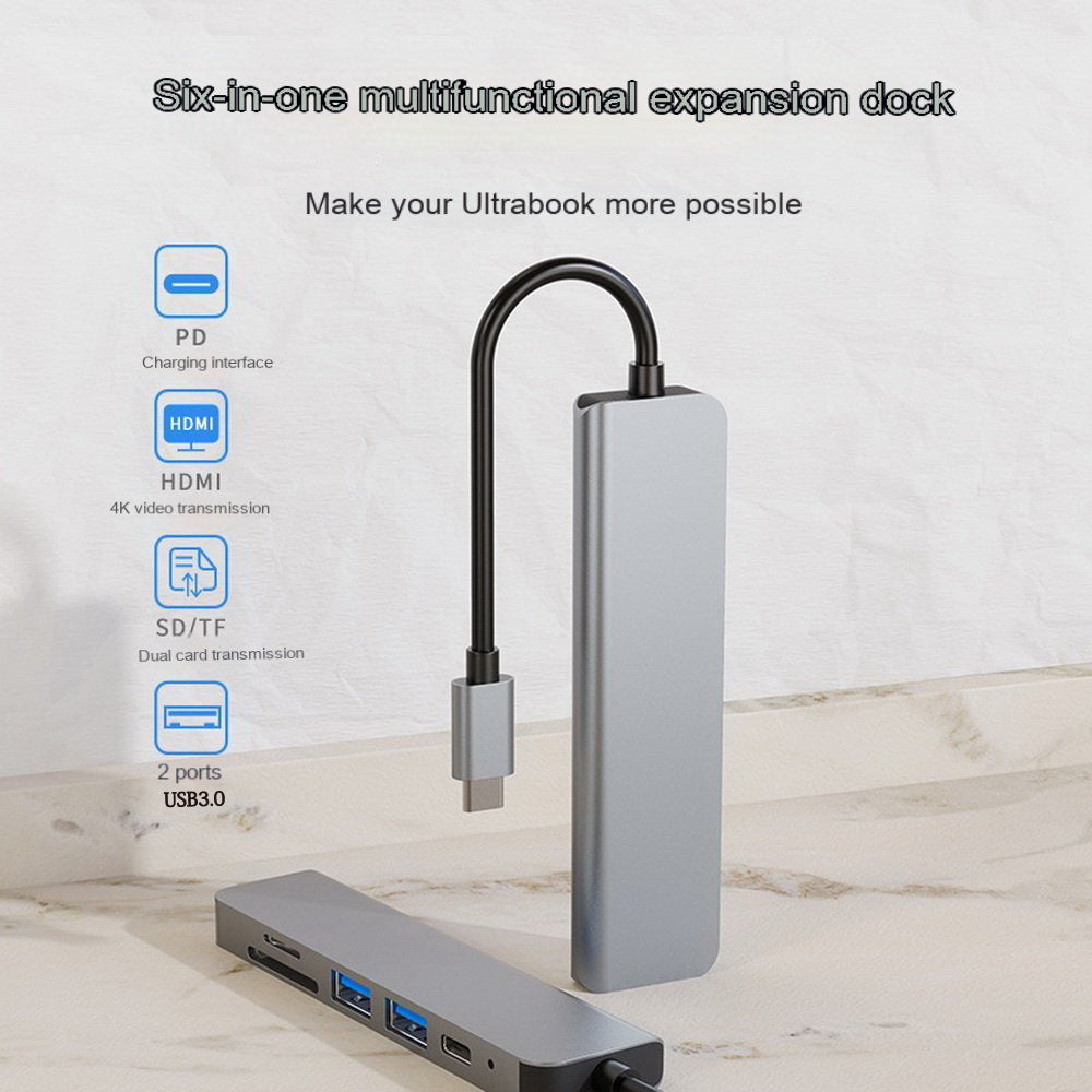 6-in-1 USB-C Hub with 4K HDMI, 100W PD & Card Reader