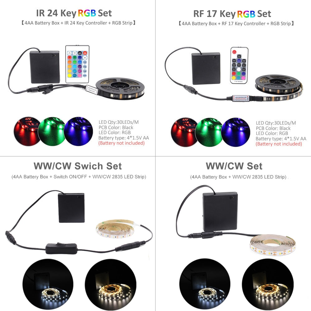Battery Powered RGB LED Strip Lights with Remote Control