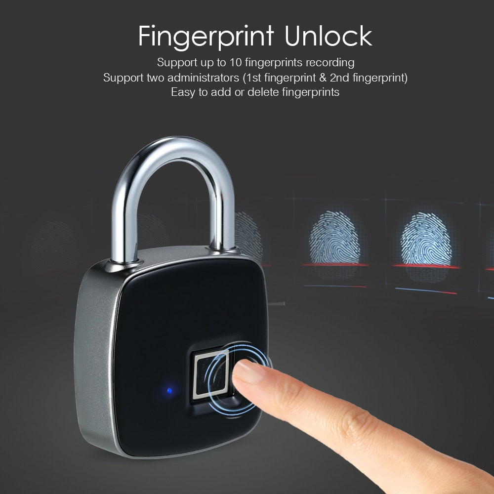 Smart Fingerprint Security Padlock – Rechargeable IP65 Keyless Lock