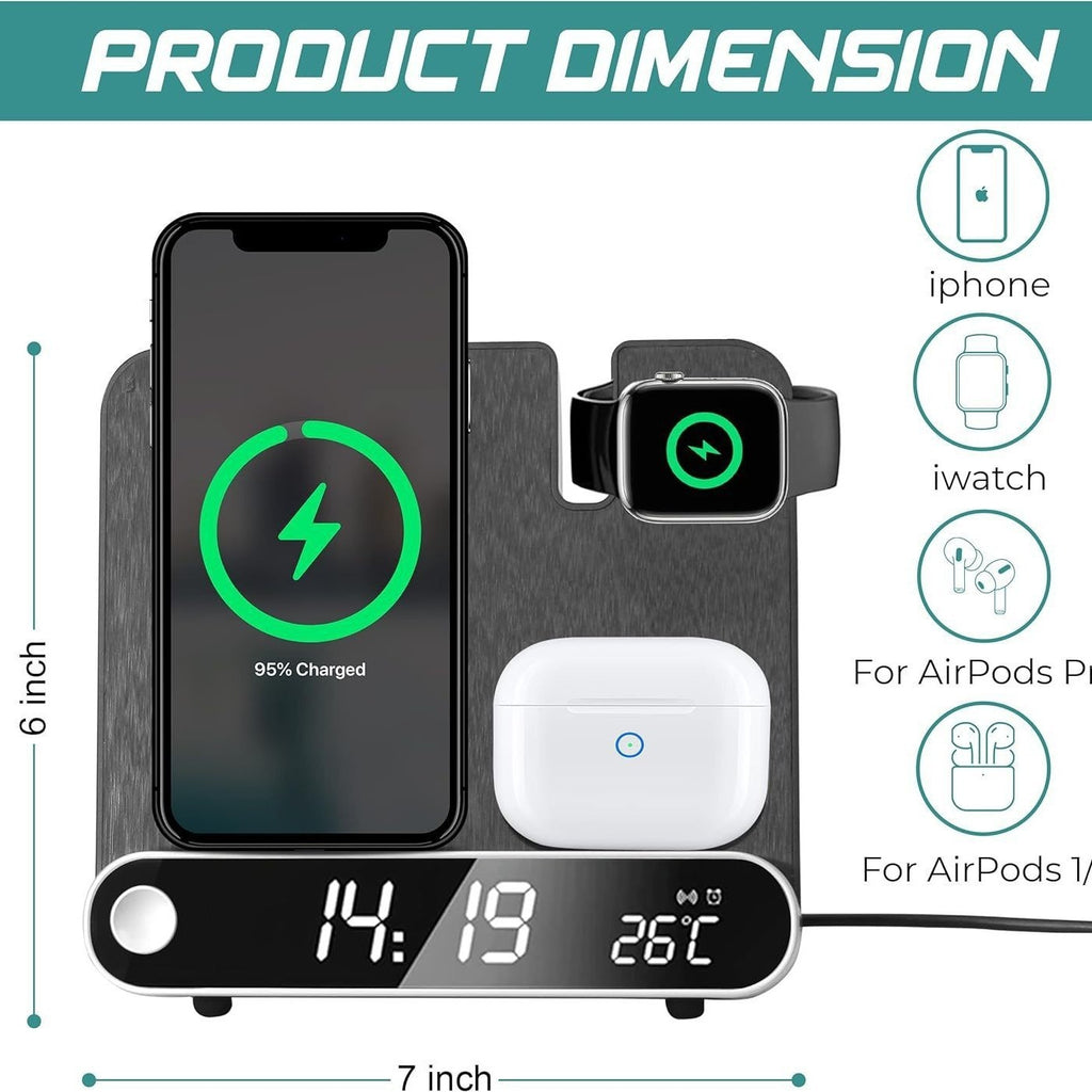 15W 3-in-1 Wireless Charging Station with Alarm Clock & Temperature Display