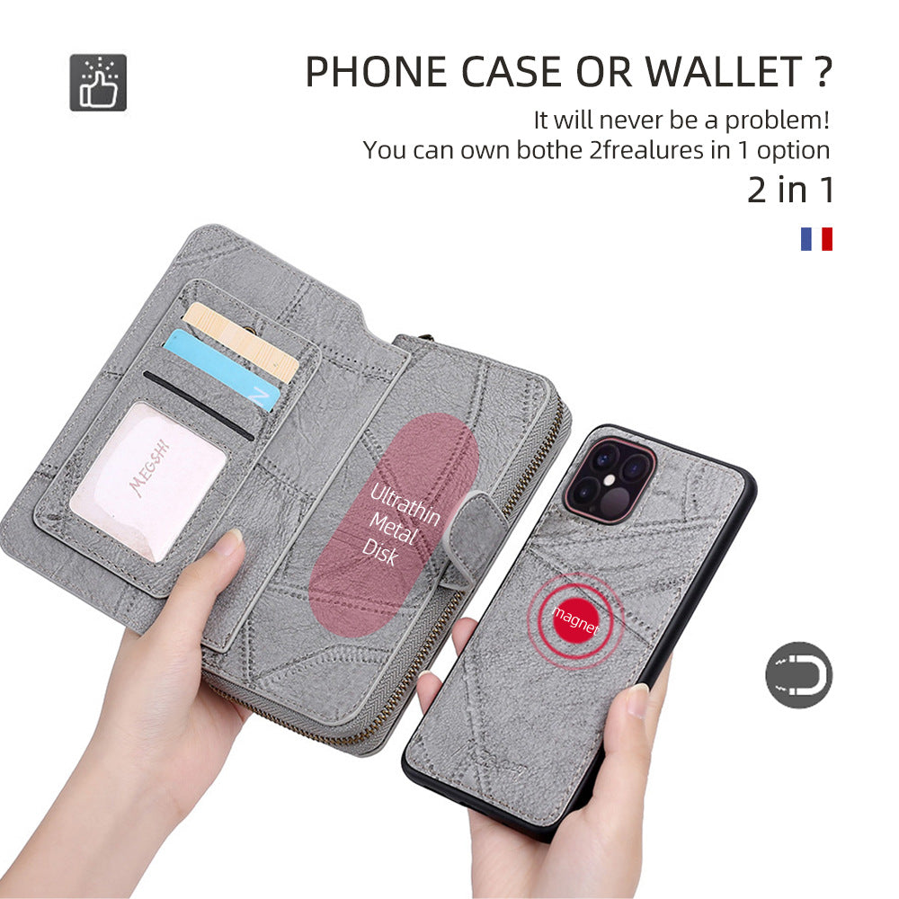 2-in-1 iPhone Wallet Case with Card Storage & Detachable Magnetic Cover