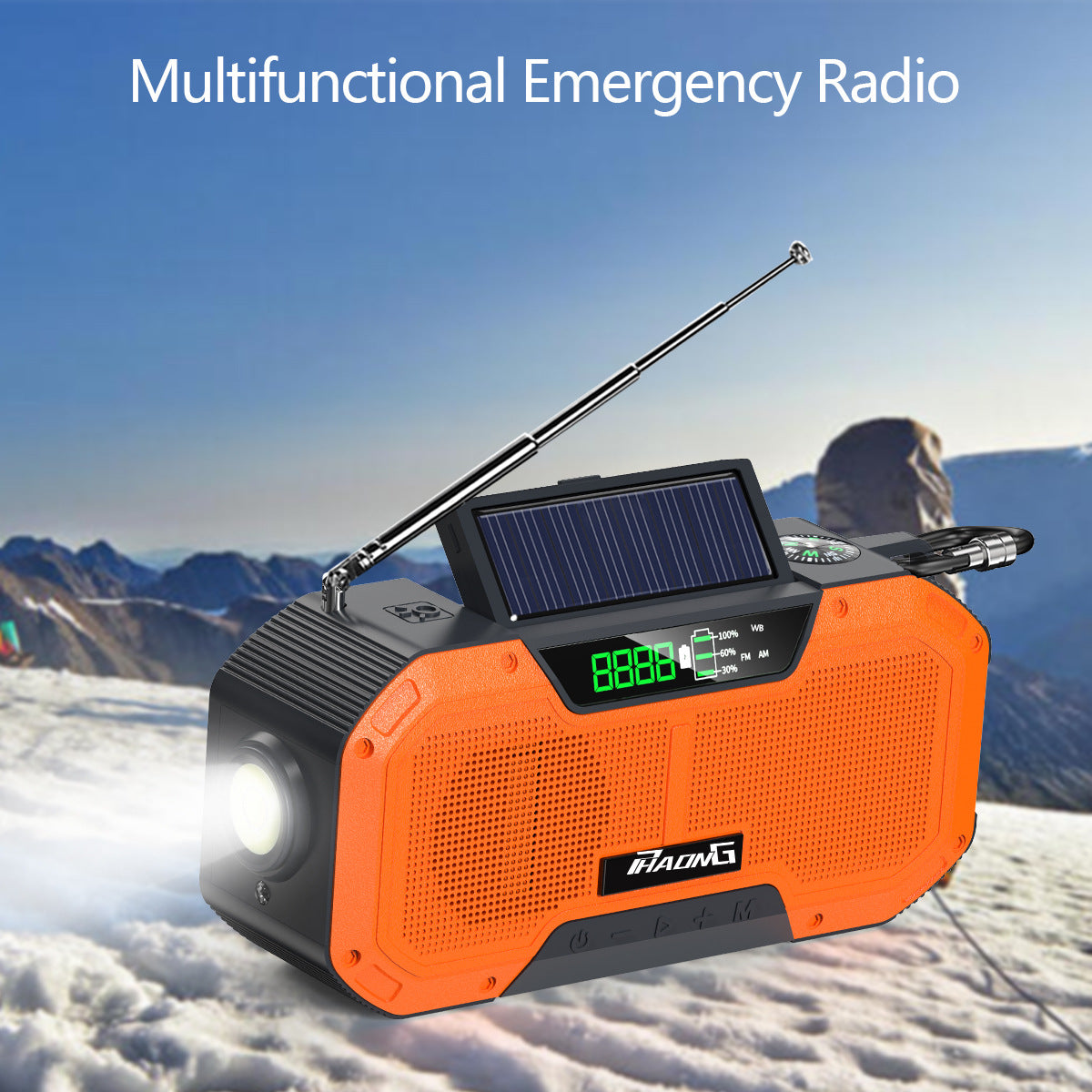 5000mAh Solar Emergency Radio with Bluetooth Speaker, Flashlight & Hand Crank