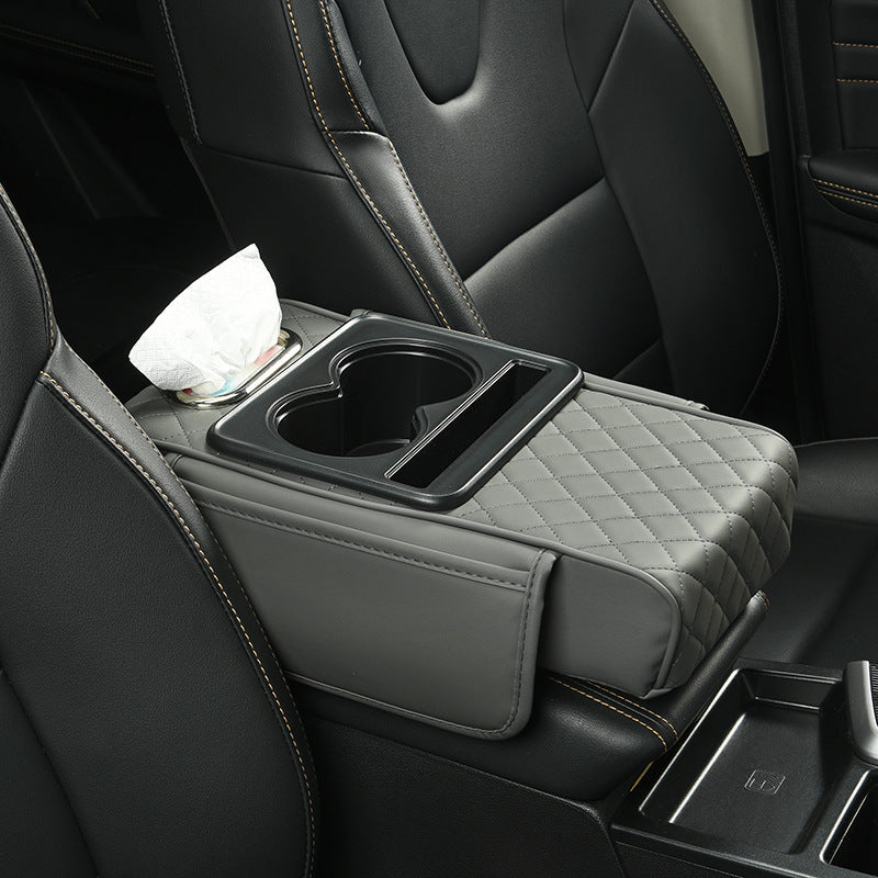 Multi-Functional Car Armrest Riser with Cup Holders, Tissue Holder & Storage