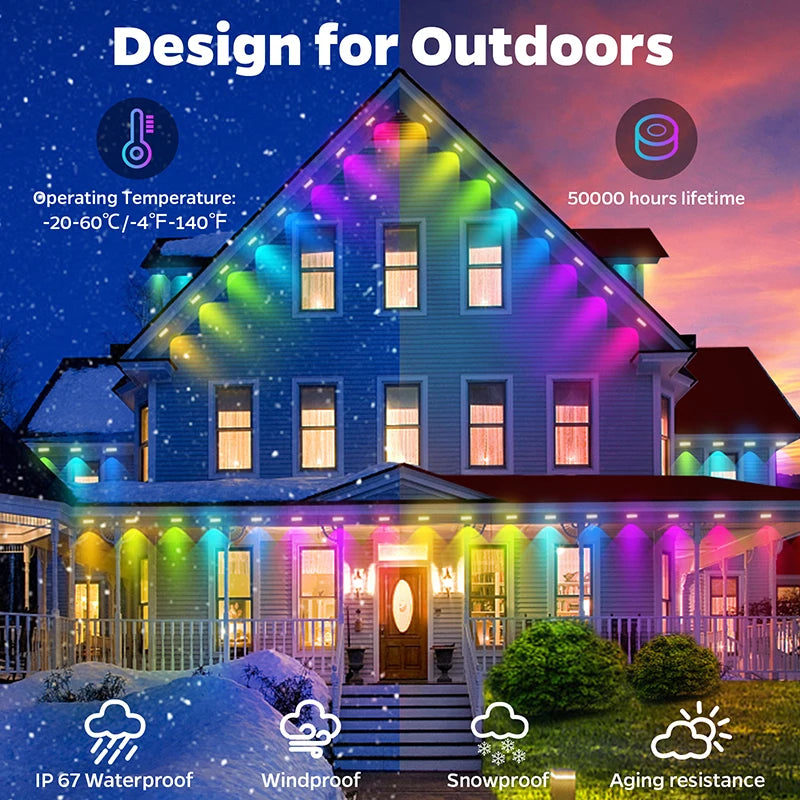 Permanent RGBIC Outdoor Eave Lights – App & Voice Control