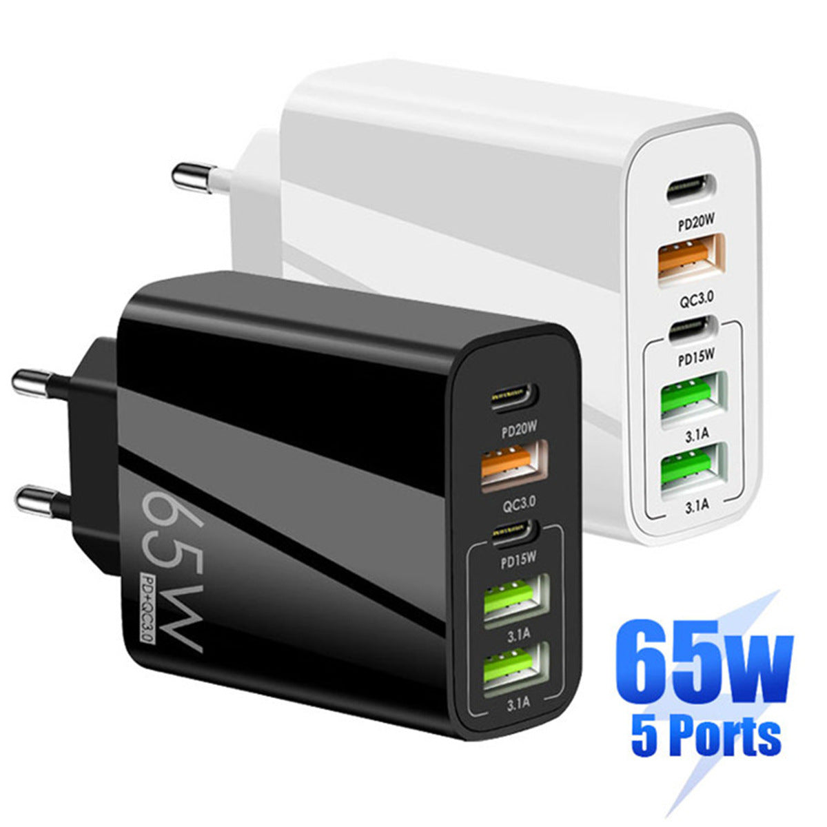 65W 5-Port USB Fast Charging Adapter – PD & QC 3.0