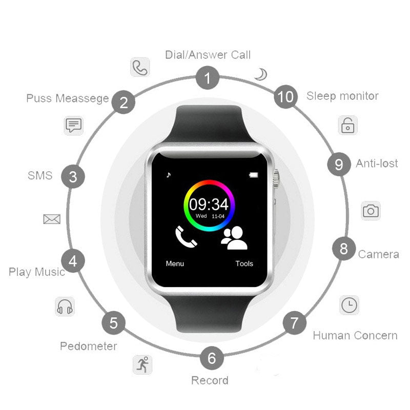 A1 Bluetooth Smart Watch with SIM Card – Call, Camera & Fitness Tracker