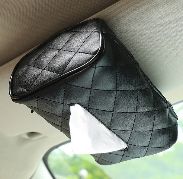 Quilted Leather Car Tissue Box Holder – Headrest & Interior Organizer