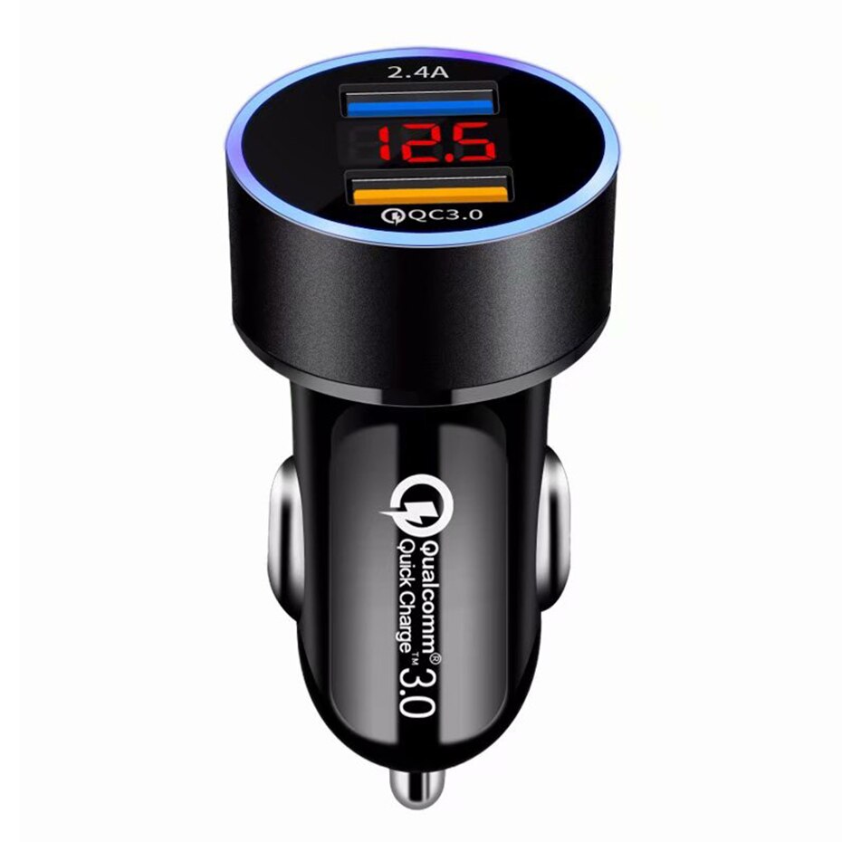 Dual USB QC3.0 Car Charger with Voltage Display