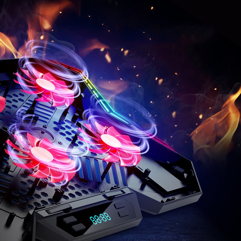 RGB Gaming Laptop Cooling Pad – 6 Fans, Adjustable Stand & LED Display