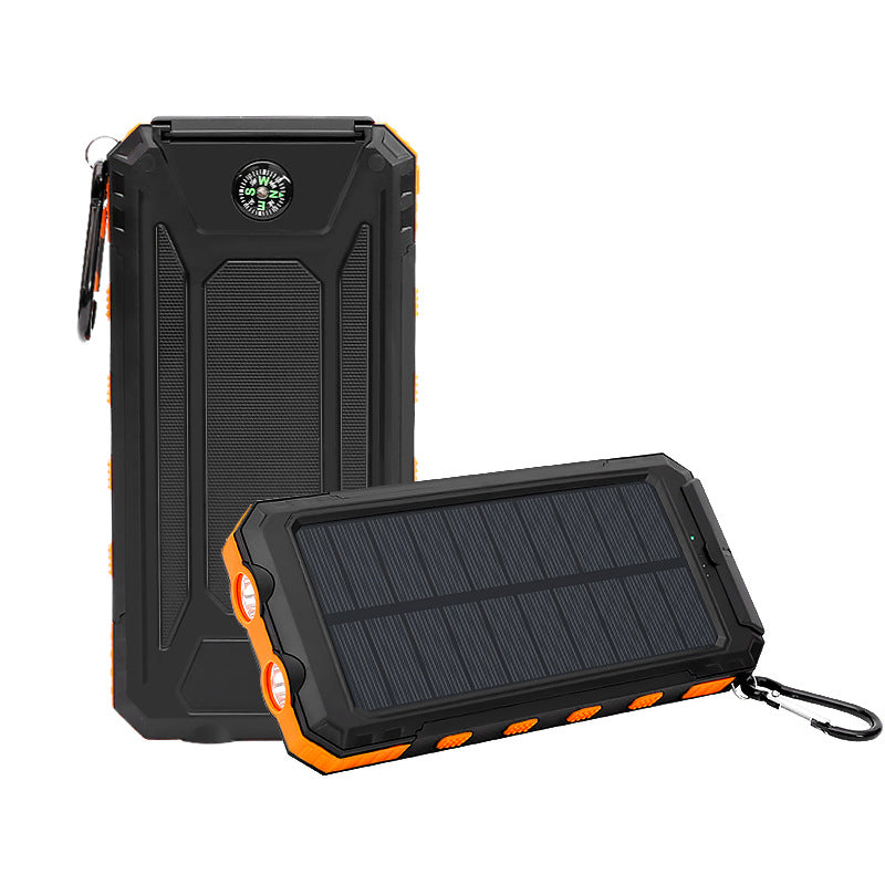 10,000mAh Rugged Solar Power Bank with Dual LED Flashlight & Compass