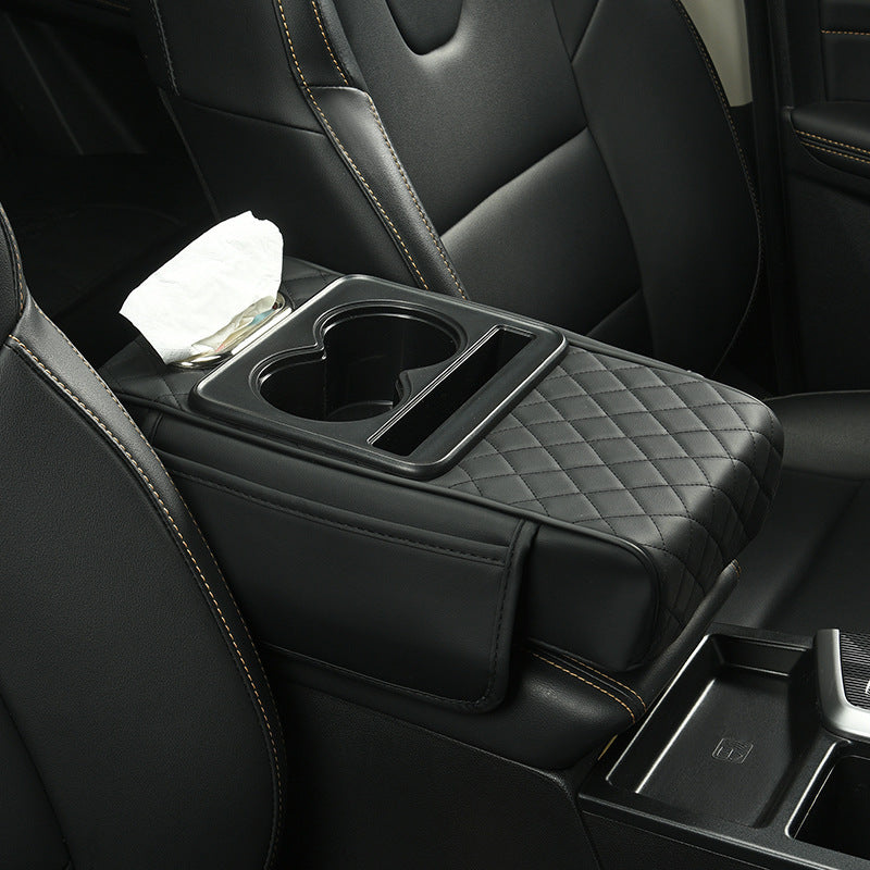 Multi-Functional Car Armrest Riser with Cup Holders, Tissue Holder & Storage