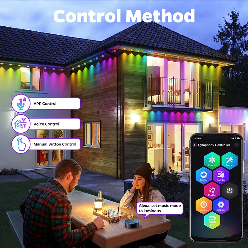 Permanent RGBIC Outdoor Eave Lights – App & Voice Control